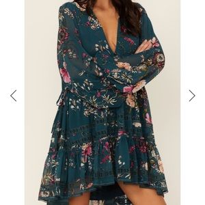 FREE PEOPLE WOMEN'S CHERRY BLOSSOM LONG SLEEVE MINI DRESS XS Green